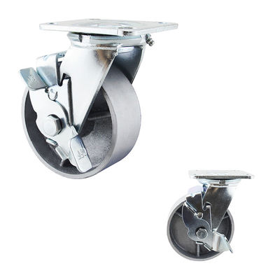 125mm Cast Iron 506LBS Capacity Side Brake Heavy Duty Table Casters Wheels