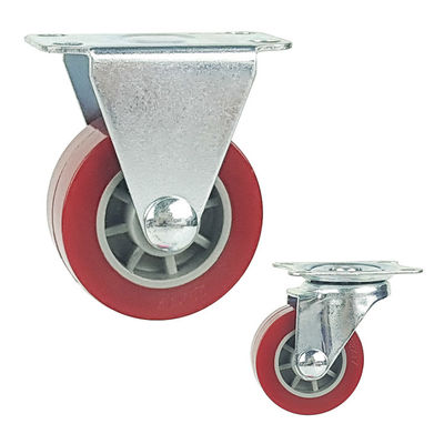 1.5 Inch Swivel Bolt Hole Red PU Caster Wheels With Brake