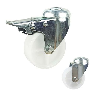 White Threaded Stem Rotating Head 4 Inch Caster With Pressed Bracket