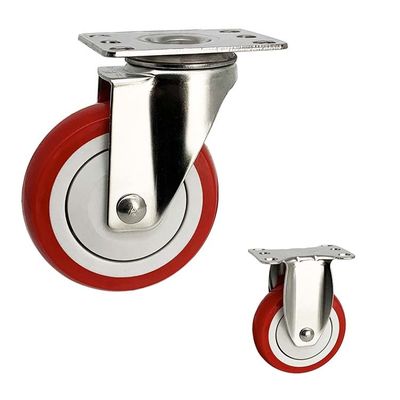 Waterproof Stainless Steel Casters 3 Inch Red PU Side Brake SS Castors