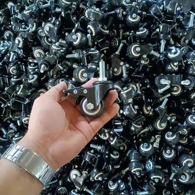 2" Black Wheel PVC Light Duty Casters Bolt Hole Swivel Head For Furniture