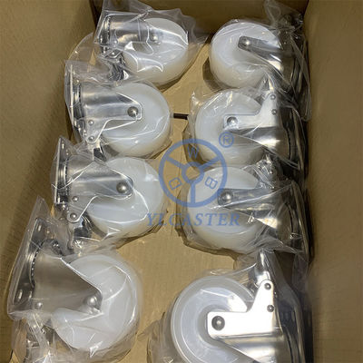 75mm Stainless Steel Casters With Double Brake Top Plate Solid Nylon Casters Customize