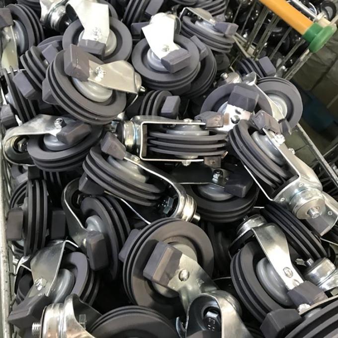 Supermarket Shopping Cart Casters 4 Inch 154LBS 3 Disc Escalator Flanged Cart Casters PU Threaded Stem 0