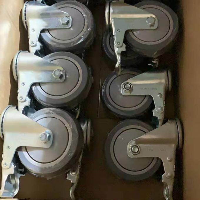 4 Inch Grey TPR Shopping Trolley Wheels With Locks Soft Bolt Hole Swivel Casters With Covers 0