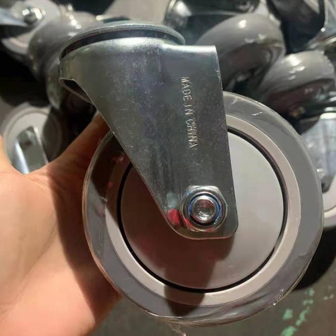 4 Inch Grey Soft Trolley Wheels Silent TPR Hollow Kingpin Bolt Hole Swivel Casters For Shopping Carts 0