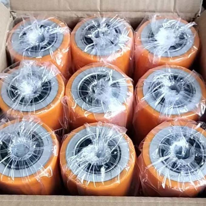 Orange Iron Polyurethane Pallet Jack Replacement Wheels 80mm Cast Iron PU Rear Load Wheels Wholesale 0