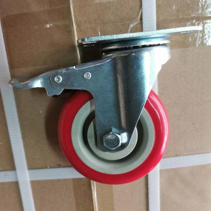 100x32mm Red PVC Caster Wheels With Brakes Ball Bearing Meidum Duty Trolley Wheels 0