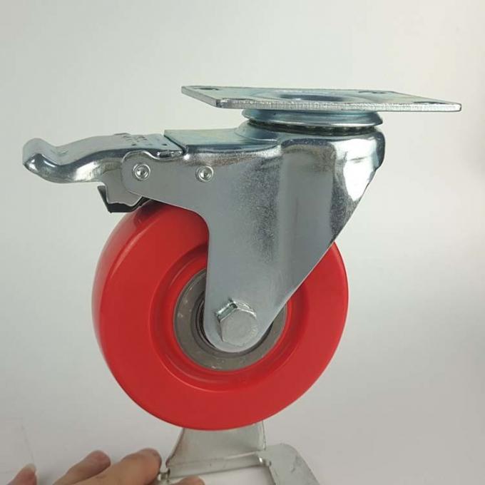 4" Casters With Brakes Meidum Duty Red PVC Swivel Industrial Trolley Wheels 4 Inch 0