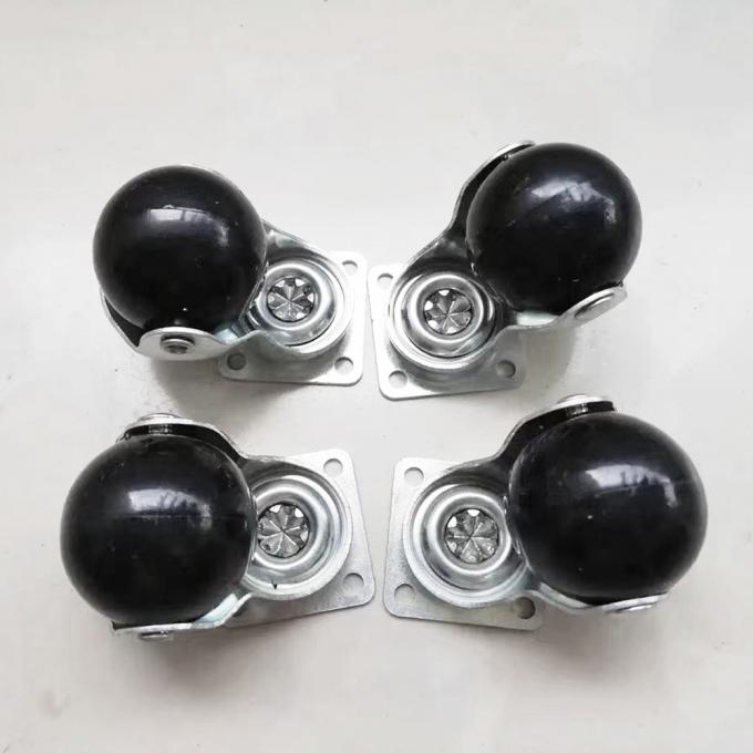 50mm Long Stem Black PP Swivel Ball Furniture Casters With Side Brake 1