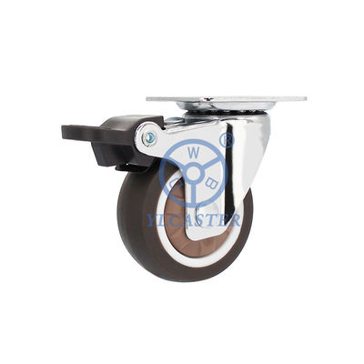 Brown Thermoplastic Rubber Caster Wheels Single Lock 2 Inch Soft Wheel For Cosmetics Store Shelves