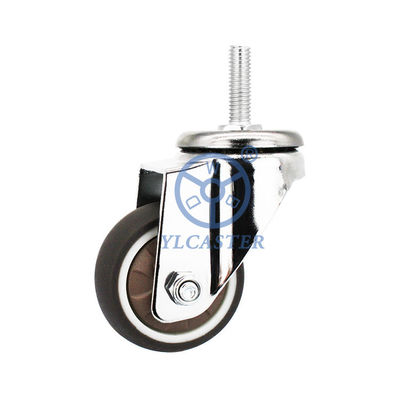 China M10x25mm Threaded Stem Swivel Brown TPR Casters For Mobile Street Food Carts Easy Install