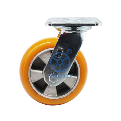 buy 150mm Diameter Aluminium Orange Pu Swivel Casters Heavy Duty Industrial Wheels online manufacturer