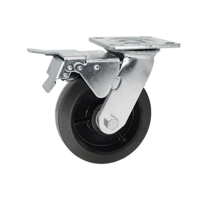 China 200x50mm 550LBS Soft Top Plate Swivel Black Iron Rubber Trolley Wheels Heavy Duty Double Brake