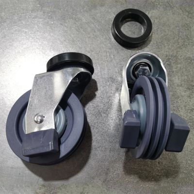 Supermarket Shopping Cart Casters 4 Inch 154LBS 3 Disc Escalator Flanged Cart Casters PU Threaded Stem