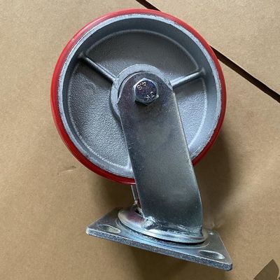 China Cast Iron Pu Swivel Heavy Duty Casters 6 Inch Red Solid Industrial Wheel No Marking