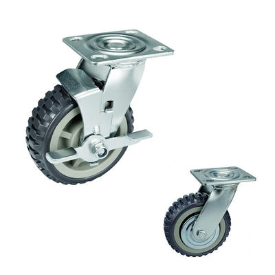 China 6 Inch Side Brake Heavy Duty Casters Grey PVC Wheel Ball Bearing Swivel Plate Knobby Tread