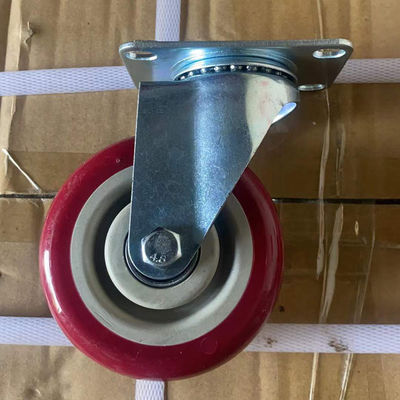 China Medium Duty Trolley Casters 4 Inch Red Polyurethane Swivel Wheels PVC Ball Bearing