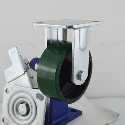 buy Industrial 880LBS Cast Iron PU Fixed Casters 5 Inch Green Polyurethane Rigid Wheels online manufacturer