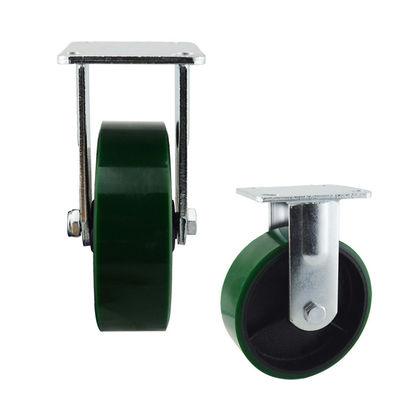 China 6" Rigid Plate Industrial Cast Iron Casters 2 Inch Wide Green Wheel Heavy Duty PU Caster Wheels OEM