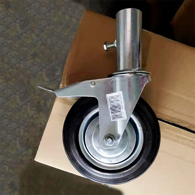 China 7 Inch Hollow Stem Lockable Scaffolding Wheels Black Rubber Heavy Duty Scaffold Casters Wholesale