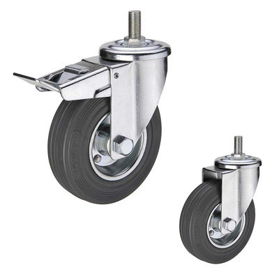 China 8 Inch Grey Locking Rubber Casters M16 Threaded Stem Rubber Casters Industrial Wholesale