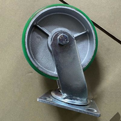 China 6 Inch Green Polyurethane Wheels 450kg Swivel Cast Iron PU Trolley Wheel Casters Heavy Duty
