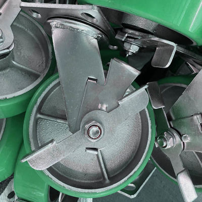 China 6 Inch Green Soft PU Wheels Side Lock Cast Iron Polyurethane Swivel Caster Wheels Heavy Duty OEM
