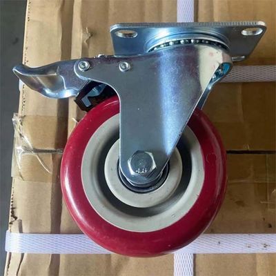 China 4 Inch Red Polyurethane Caster Wheels With Total Lock Medium Duty OEM China