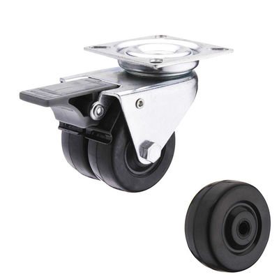 China 2 Inch Twin Wheel Castor Industrial Bolt Hole Black Rubber Castors With Brakes European Type