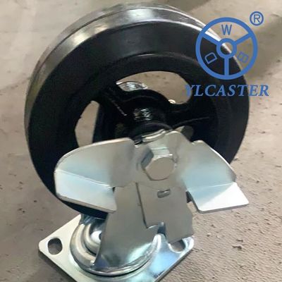 China 6 Inch Solid Rubber Casters Heavy Duty Industrial Side Brake