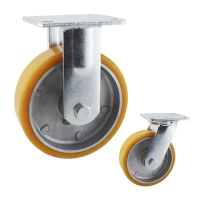 China 125mm PU Wheel Top Plate Braked Swivel Castors Tread On Type
