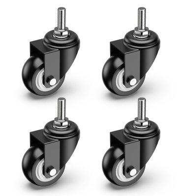 Set Of 4 Black Double Ball Bearing Industrial Swivel Caster Threaded Stem PVC Caster