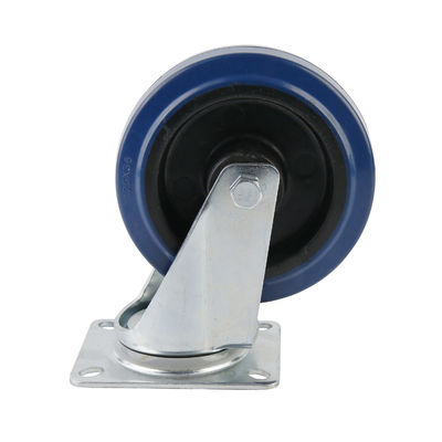 China 3-8 Inch Elastic Blue Rubber Caster Wheel Non Marking With Zinc Plated