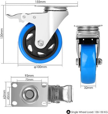 China 194mm Height Total Lock Brake Type 3 Ton Heavy Duty PU Caster Wheel for Heavy Duty Industrial Applications