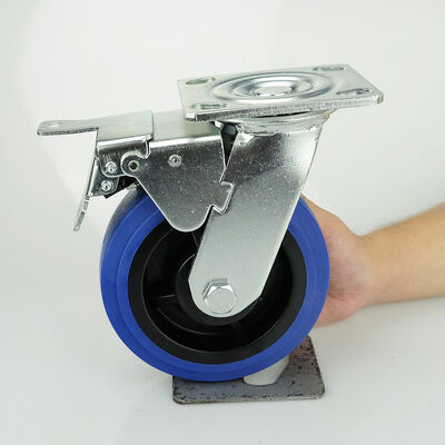 Zinc Plated Threaded Stem Rubber Casters Wheels Elastic Soft Orange Swivel Fixed Brake Casters Designed for Smooth Mobility
