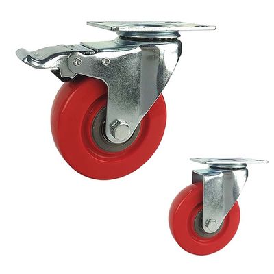 China 3 inch 80kg capacity swivel plate red pvc pp core medium duty casters for trolleys
