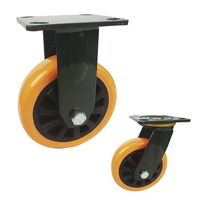 230kg Loading Heavy Duty Swivel Casters With Brake , Orange PU 5 Inch Caster Wheels