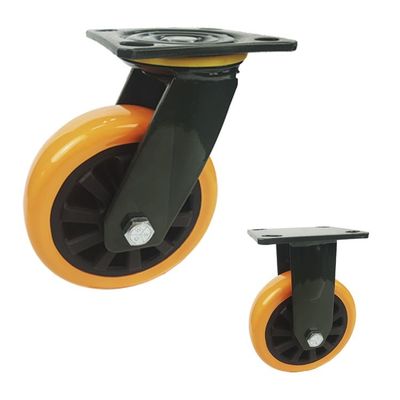 China 230kg Loading Heavy Duty Swivel Casters With Brake , Orange PU 5 Inch Caster Wheels
