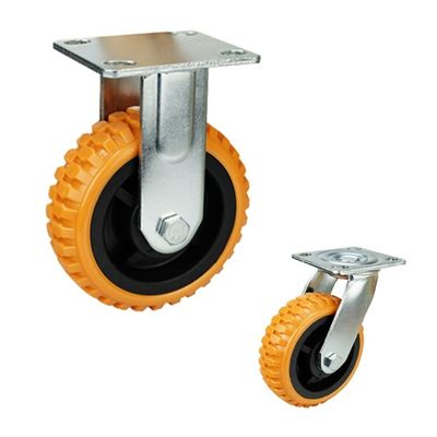 buy Rigid Plate Wheels 8 Inch Orange PVC Casters Heavy Duty Trolley Wheels online manufacturer