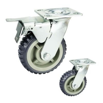 buy 150mm Grey PVC Wheels Hollow Core Swivel Casters Trolley Wheels Heavy Duty Double Brake online manufacturer