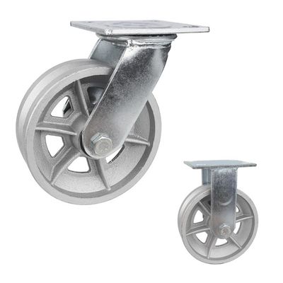 China 6 Inch Top Plate Swivel Hollow Cast Iron V Groove Heavy Duty Casters Track Wheels