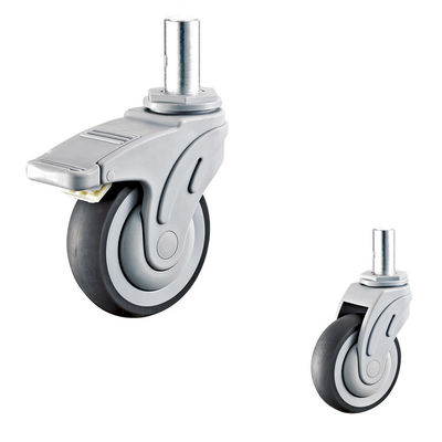 China 76x32mm Round TPR Medical Casters 3 Inch 198LBS Solid Stem Locking Wheels