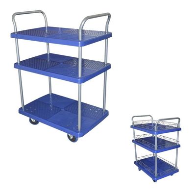 China 900x600mm Three Decker Plastic Platform Trolleys With 660lbs Capacity