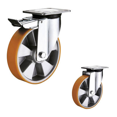 China ISO9001 500kg Loading 8 Inch Polyurethane Industrial Wheels With Aluminium Core