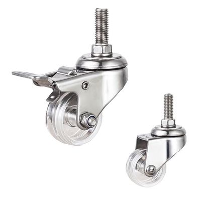 China 1.5" Clear PC Locking Threaded Stem Swivel Head Stainless Steel Casters