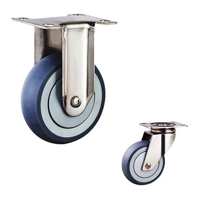 China 4" Rustic Resistant Gray TPR Direction Plate Rigid 304SS Stainless Steel Casters For Hand Trolleys