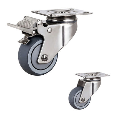 China Soft 3 Inch Stainless Steel TPR Caster Wheels Swivel Double Brake