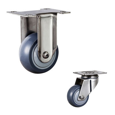 buy 3'' Waterproof Trolley Fixed PU Stainless Steel Caster Wheels online manufacturer