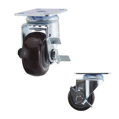 3 Inch Red Polyurethane Medium Duty Casters With Side Brake