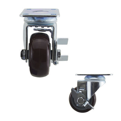 3 Inch Red Polyurethane Medium Duty Casters With Side Brake